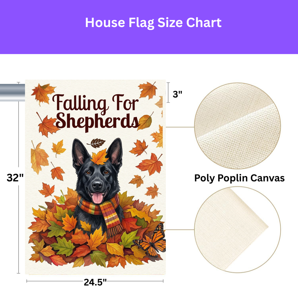 Falling For Shepherds Black German Shepherd Garden Flag - size comparison - Dragonfire Gardens