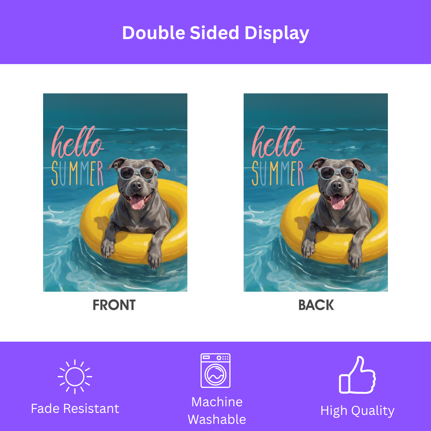 Hello Summer Gray American Pitbull Garden Flag - porch decor - Dragonfire Gardens