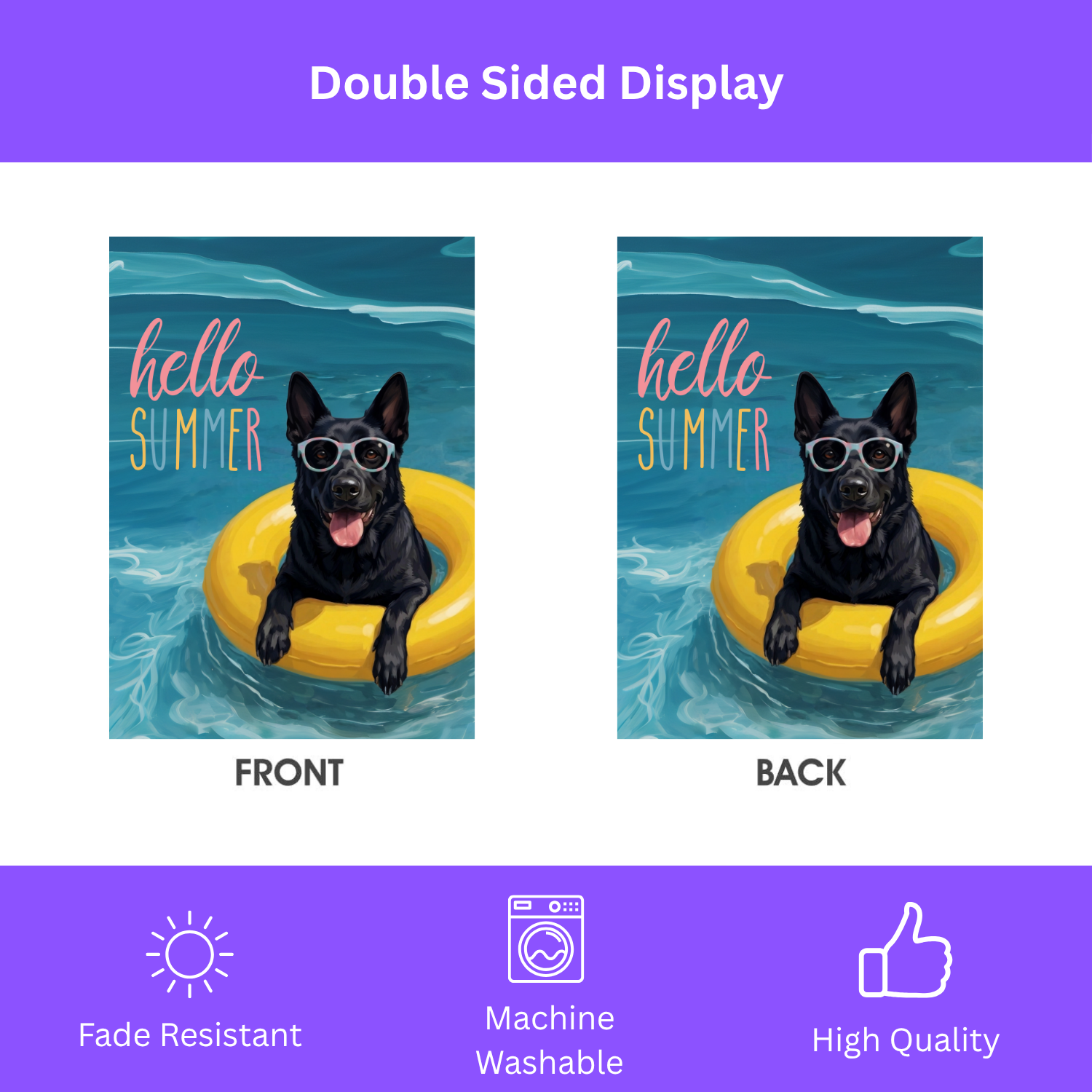 Hello Summer Black German Shepherd Garden Flag - porch decor - Dragonfire Gardens