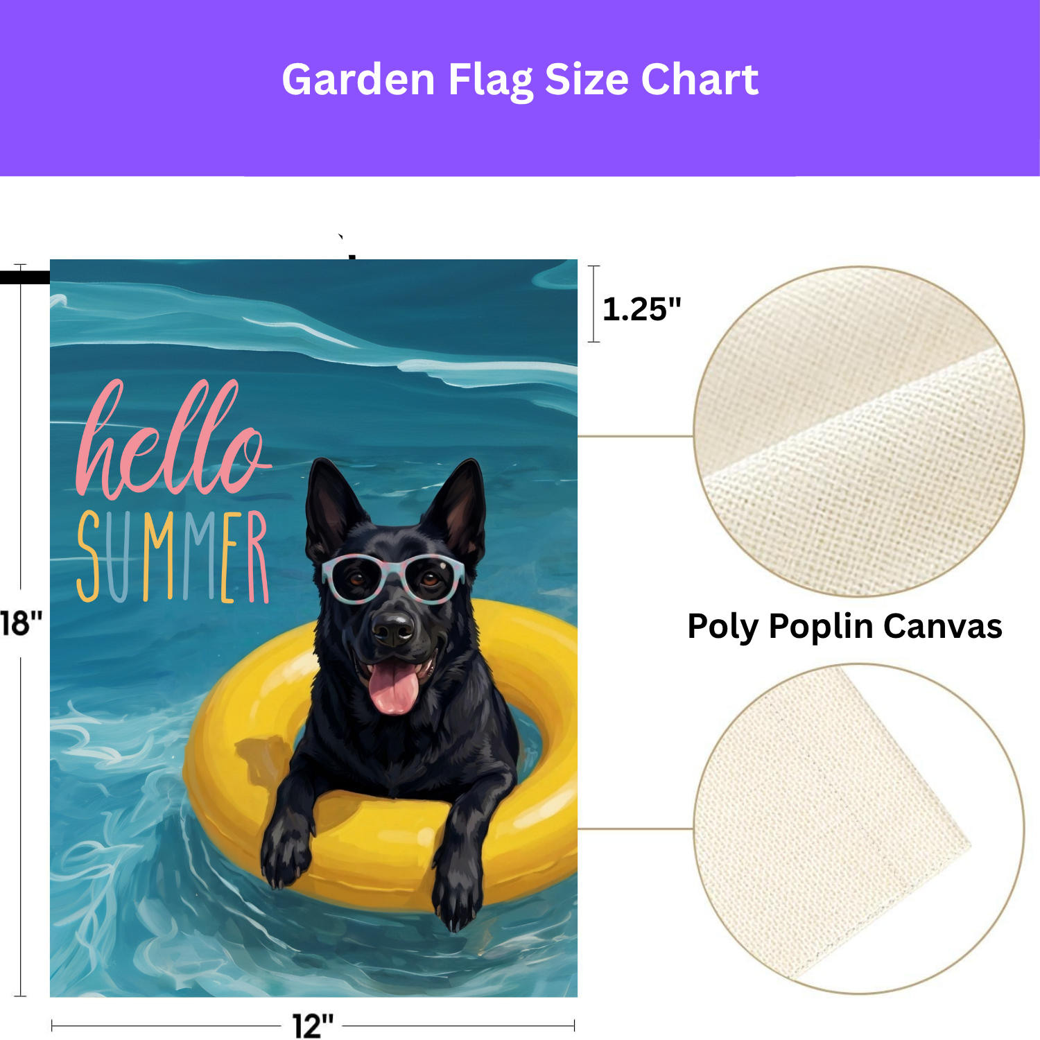 Hello Summer Black German Shepherd Garden Flag - double-sided design - Dragonfire Gardens