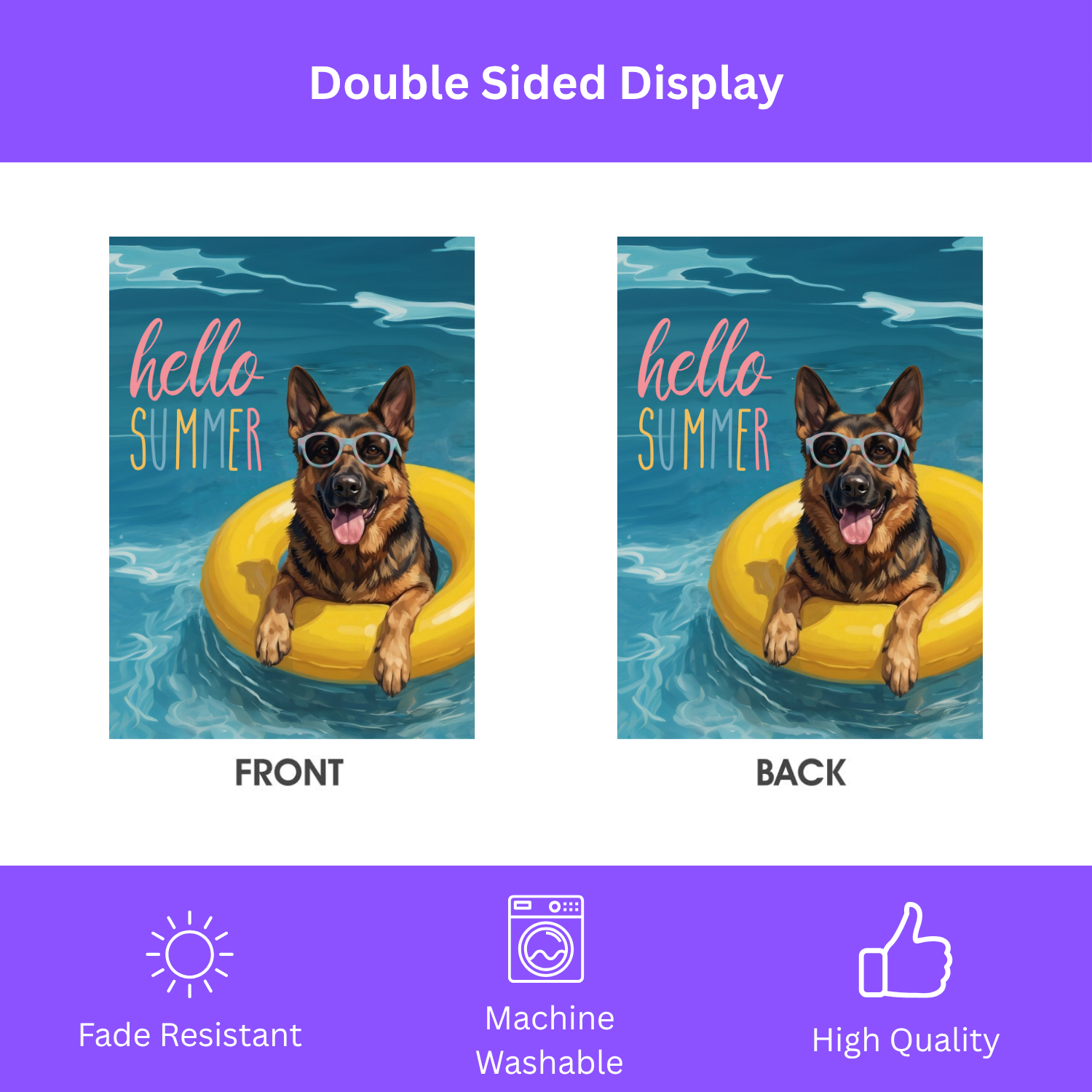Hello Summer German Shepherd Garden Flag - porch decor - Dragonfire Gardens