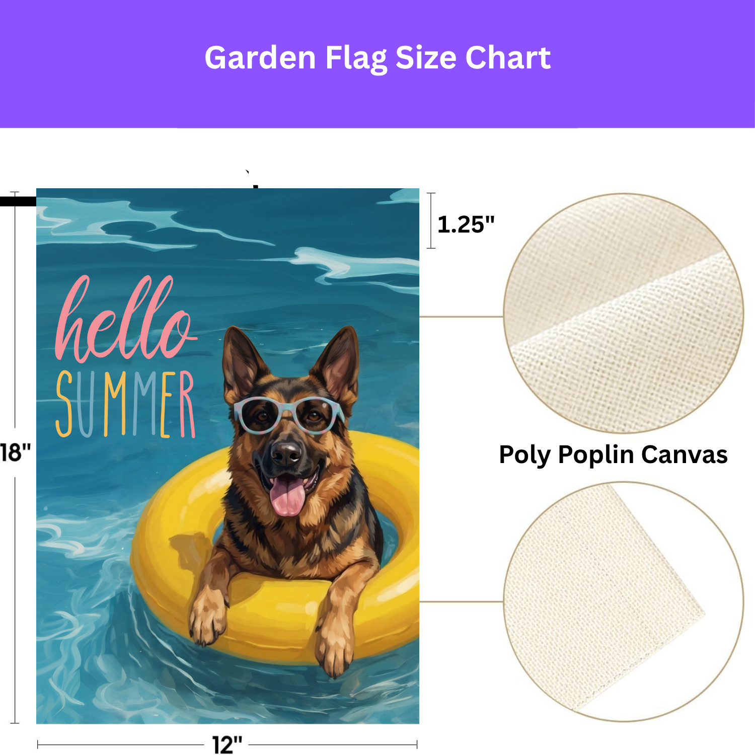 Hello Summer German Shepherd Garden Flag - double-sided design - Dragonfire Gardens