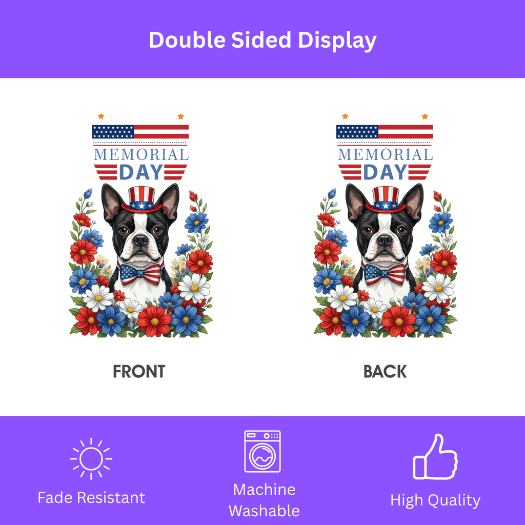 Memorial Black and White Boston Terrier Garden Flag - porch decor - Dragonfire Gardens