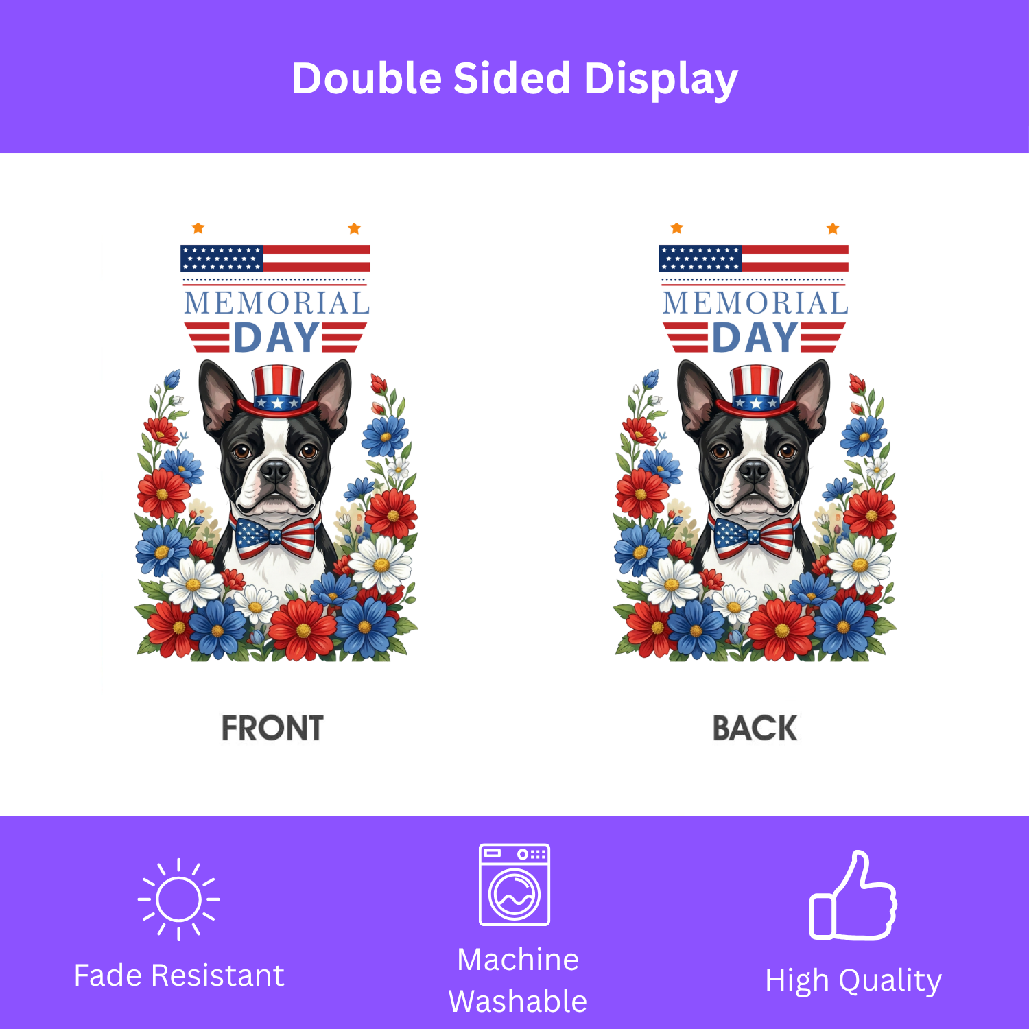 Memorial Black and White Boston Terrier Garden Flag - porch decor - Dragonfire Gardens