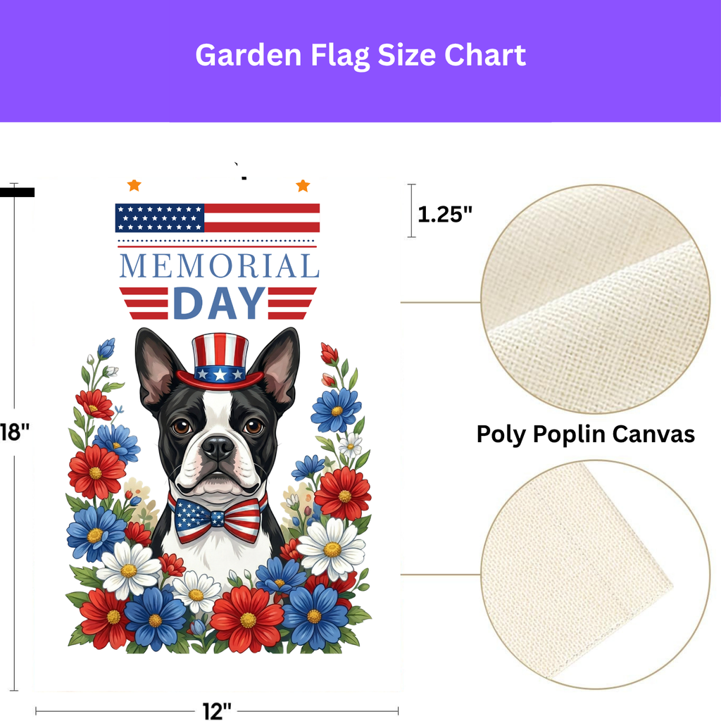 Memorial Black and White Boston Terrier Garden Flag - double-sided design - Dragonfire Gardens
