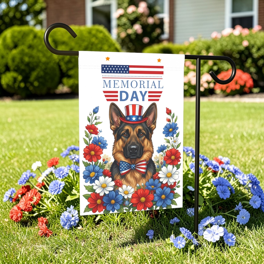 Memorial Day German Shepherd Garden Banner Garden Flag - front view - Dragonfire Gardens