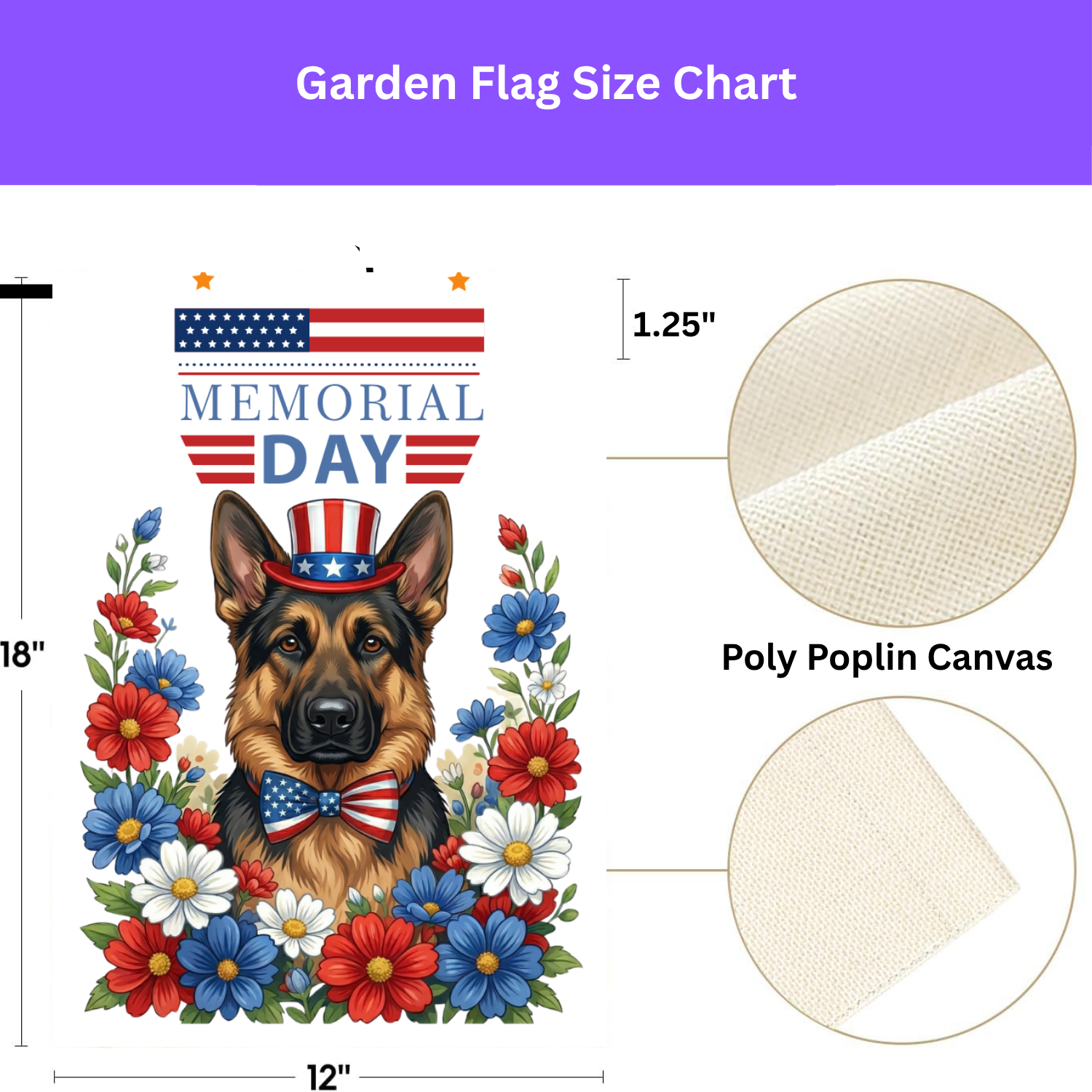 Memorial Day German Shepherd Garden Banner Garden Flag - double-sided design - Dragonfire Gardens