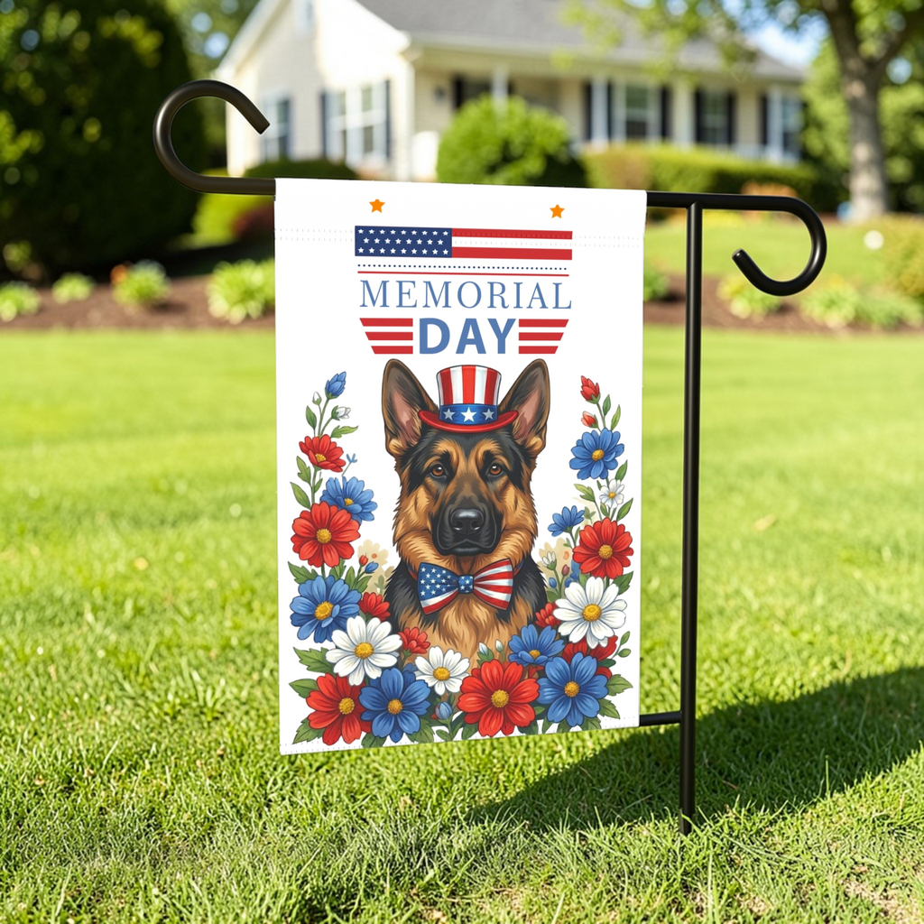 Memorial Day German Shepherd Garden Banner Garden Flag - outdoor display - Dragonfire Gardens