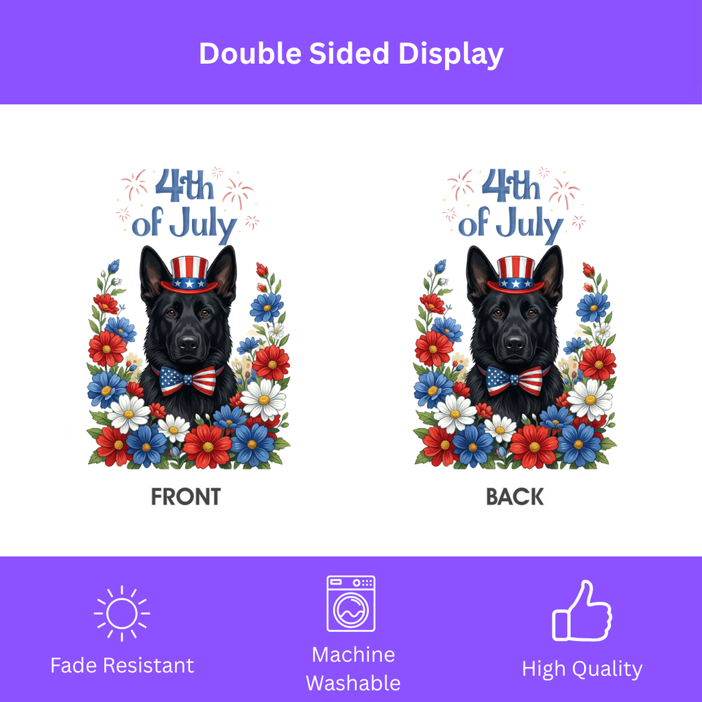 4th of July Black German Shepherd Garden Flag - porch decor - Dragonfire Gardens