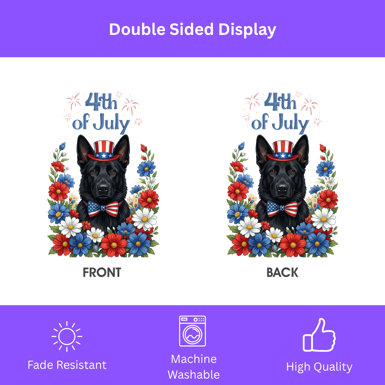 4th of July Black German Shepherd Garden Flag - porch decor - Dragonfire Gardens