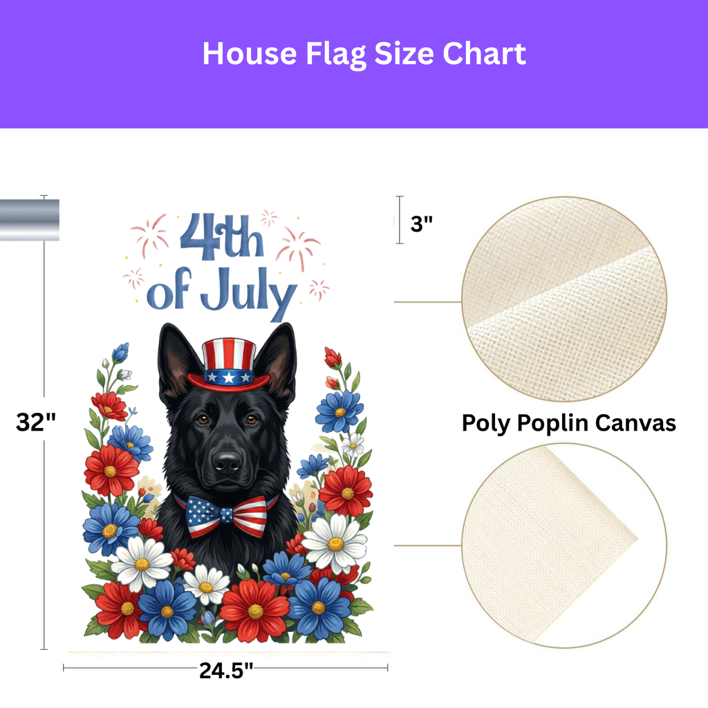 4th of July Black German Shepherd Garden Flag - size comparison - Dragonfire Gardens