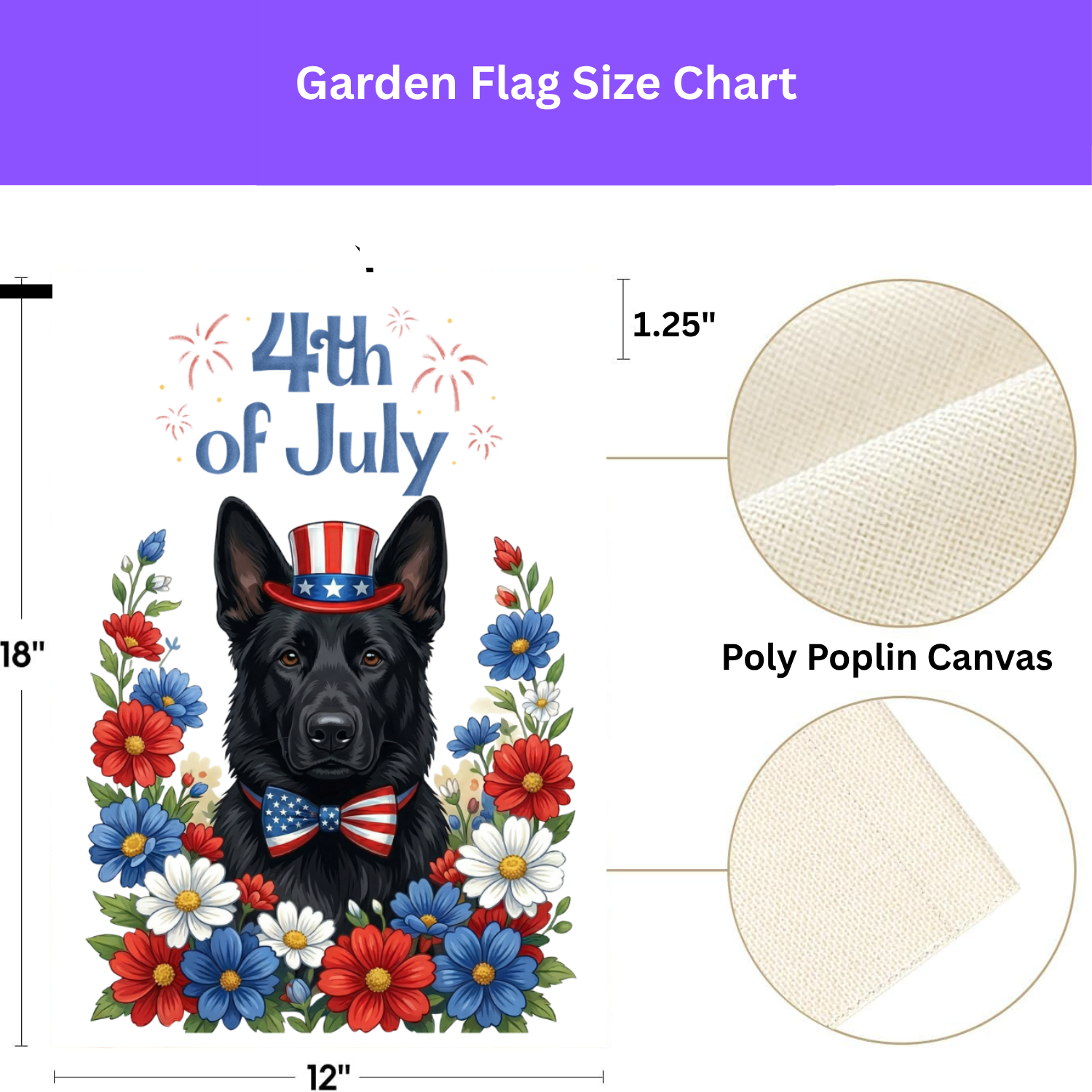 4th of July Black German Shepherd Garden Flag - double-sided design - Dragonfire Gardens