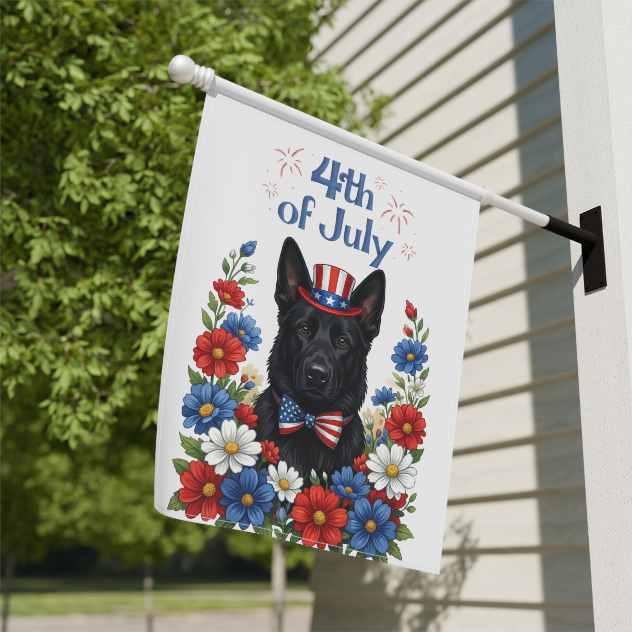 4th of July Black German Shepherd Garden Flag - yard display - Dragonfire Gardens