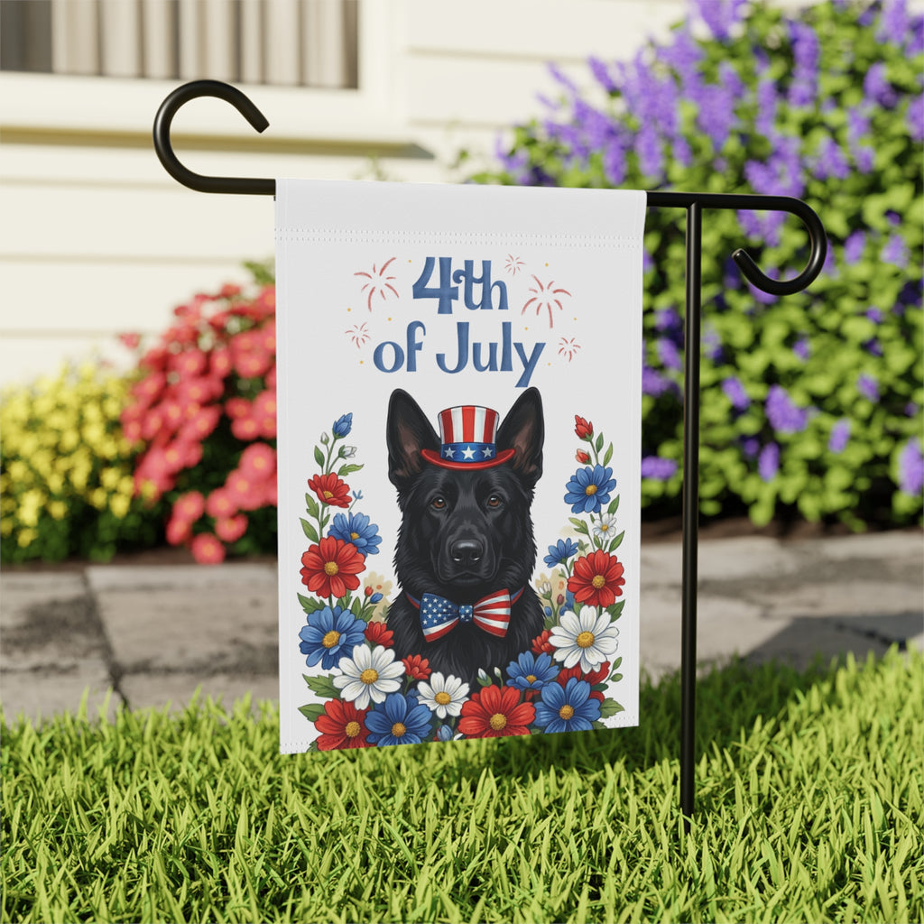 4th of July Black German Shepherd Garden Flag - close-up detail - Dragonfire Gardens