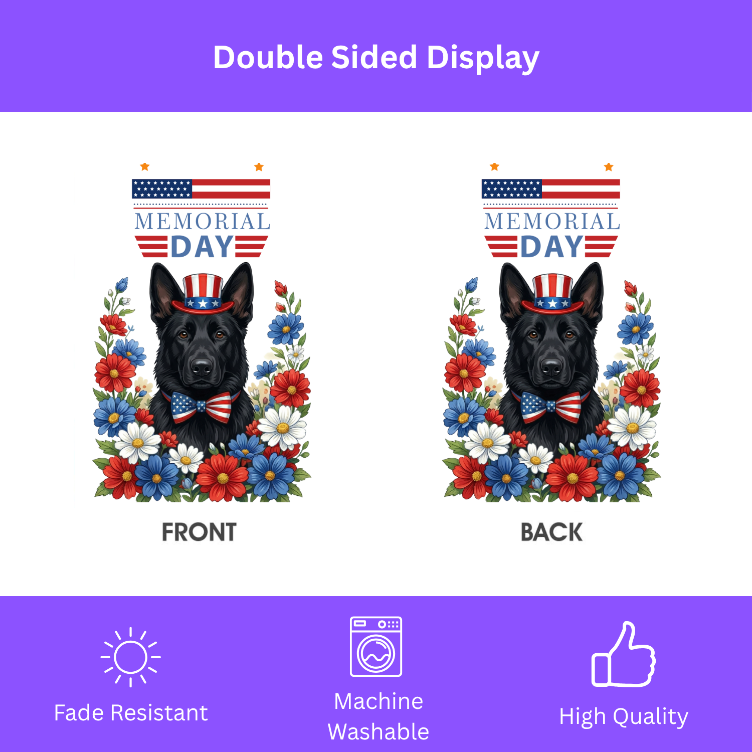 Memorial Day Black German Shepherd Garden Flag - porch decor - Dragonfire Gardens