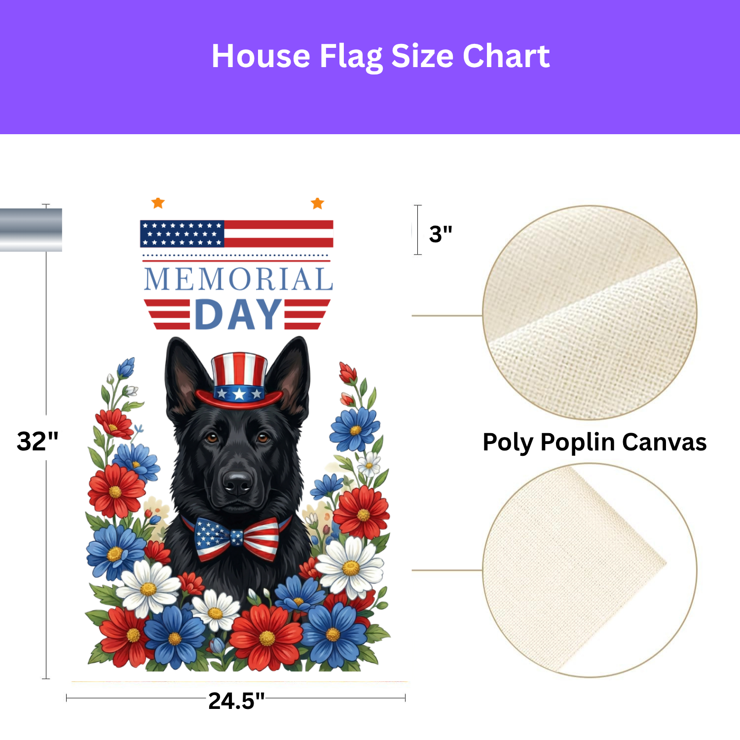 Memorial Day Black German Shepherd Garden Flag - size comparison - Dragonfire Gardens