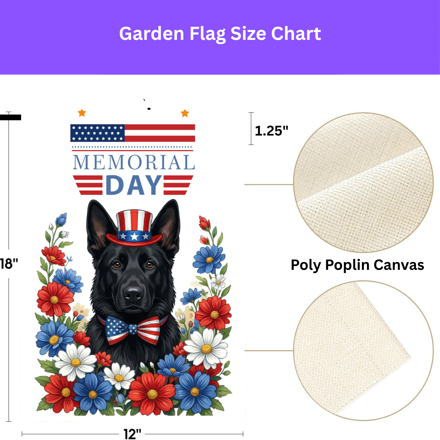 Memorial Day Black German Shepherd Garden Flag - double-sided design - Dragonfire Gardens