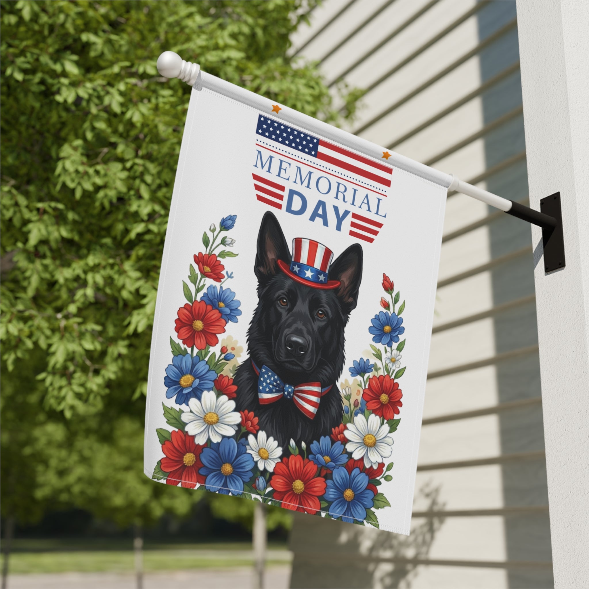 Memorial Day Black German Shepherd Garden Flag - yard display - Dragonfire Gardens