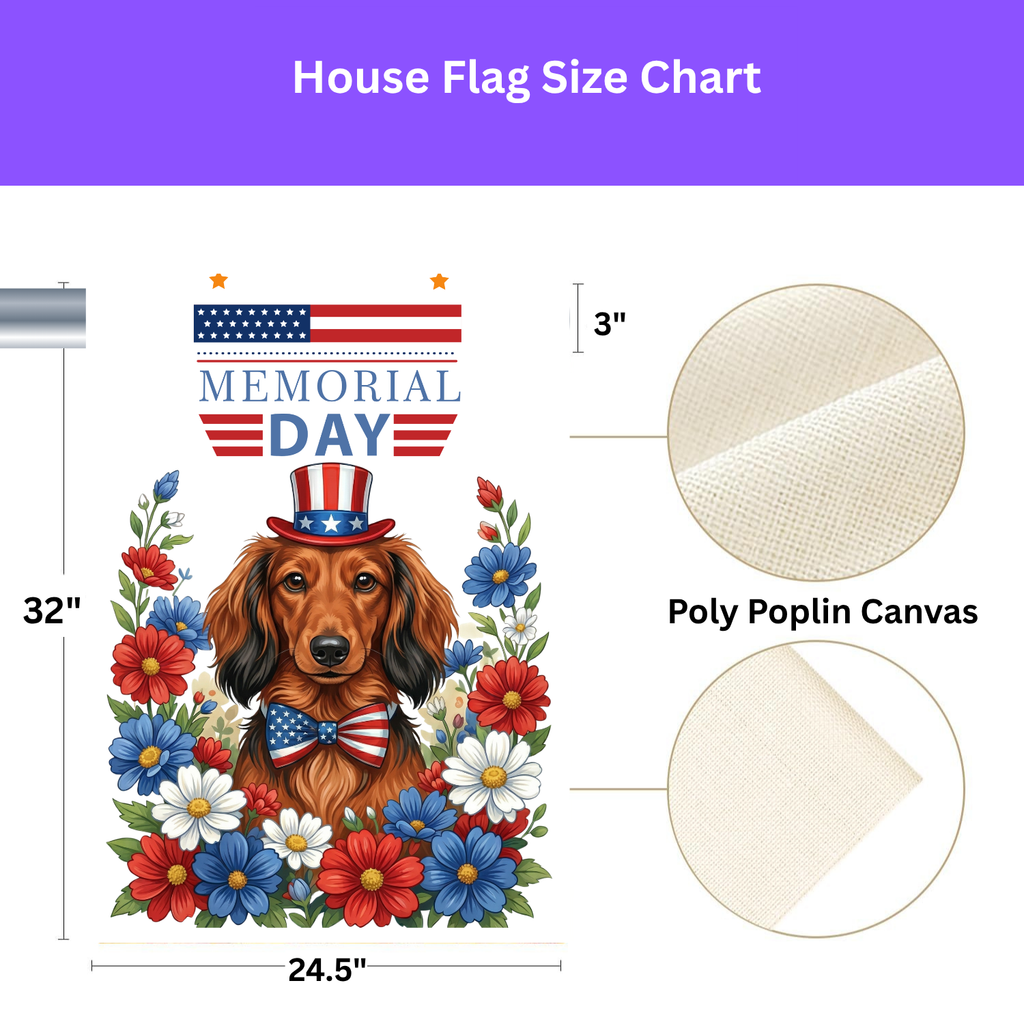 Memorial Day Long-Haired Dachshund Garden Flag - porch decor - Dragonfire Gardens