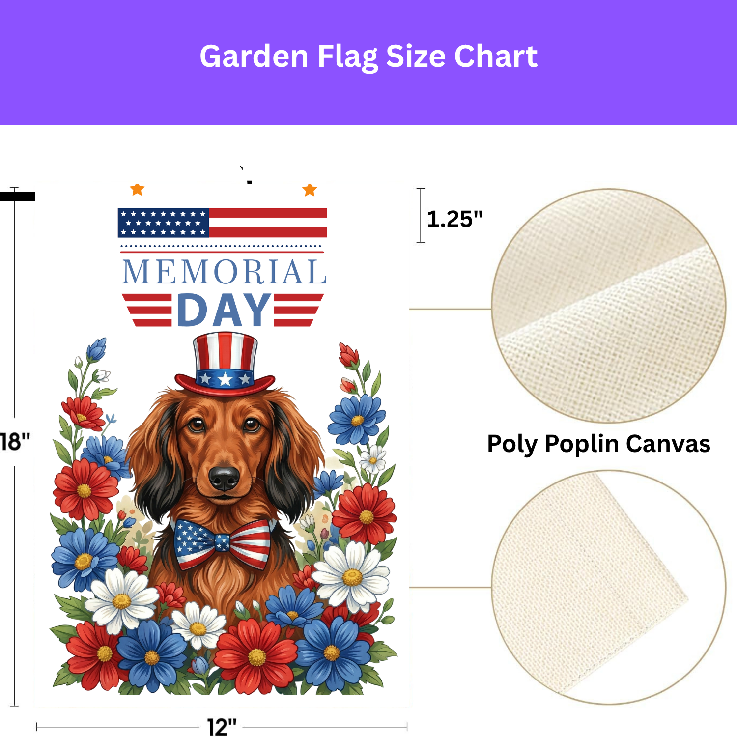 Memorial Day Long-Haired Dachshund Garden Flag - double-sided design - Dragonfire Gardens
