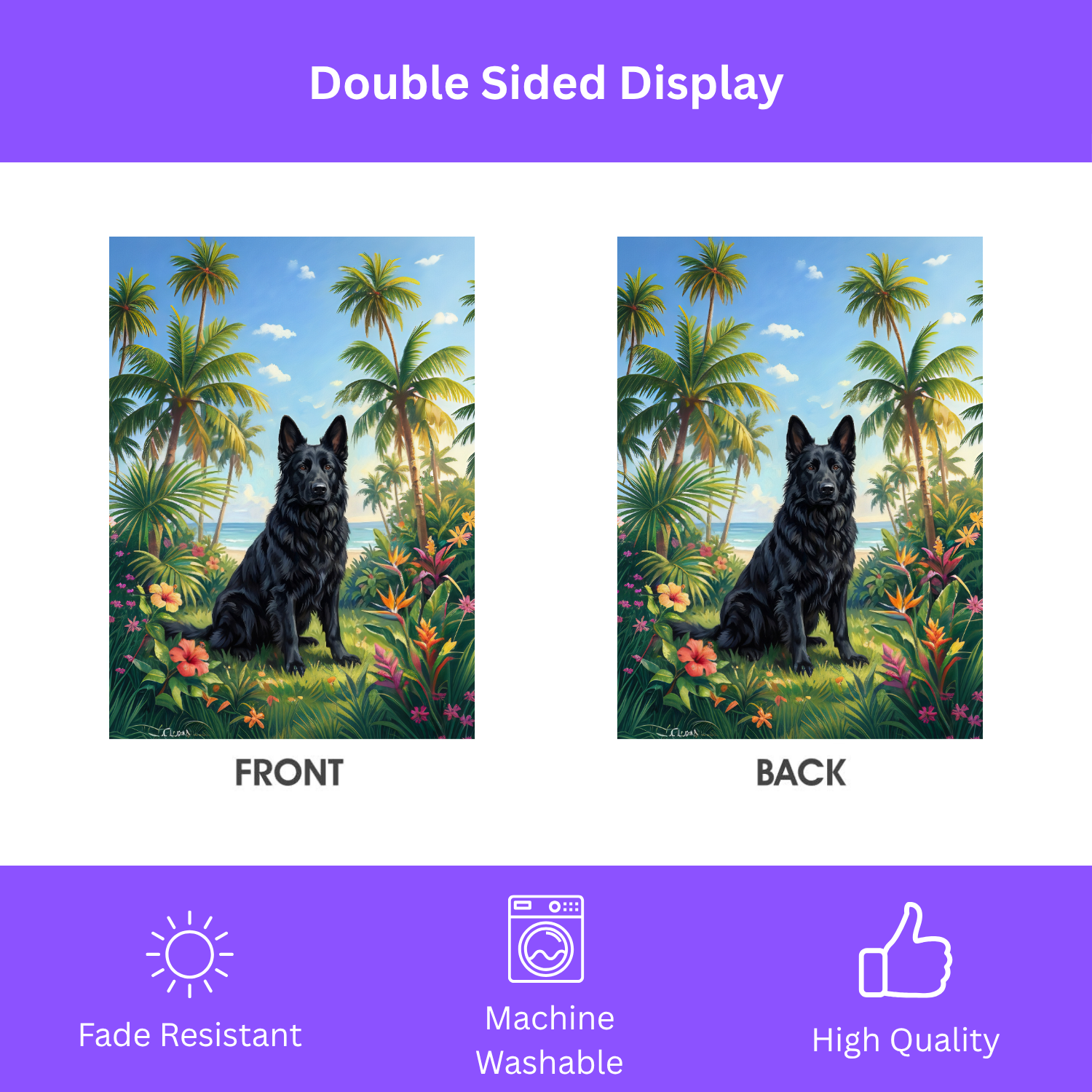 Palm Tree Summer Black German Shepherd Garden Flag - porch decor - Dragonfire Gardens