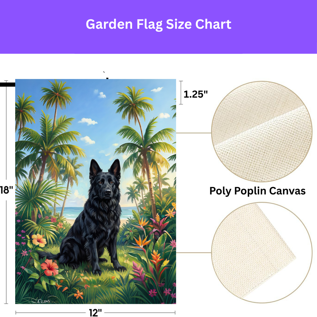 Palm Tree Summer Black German Shepherd Garden Flag - double-sided design - Dragonfire Gardens