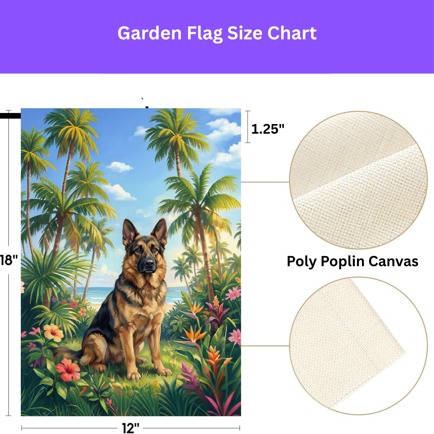 Palm Tree Summer German Shepherd Garden Flag - double-sided design - Dragonfire Gardens