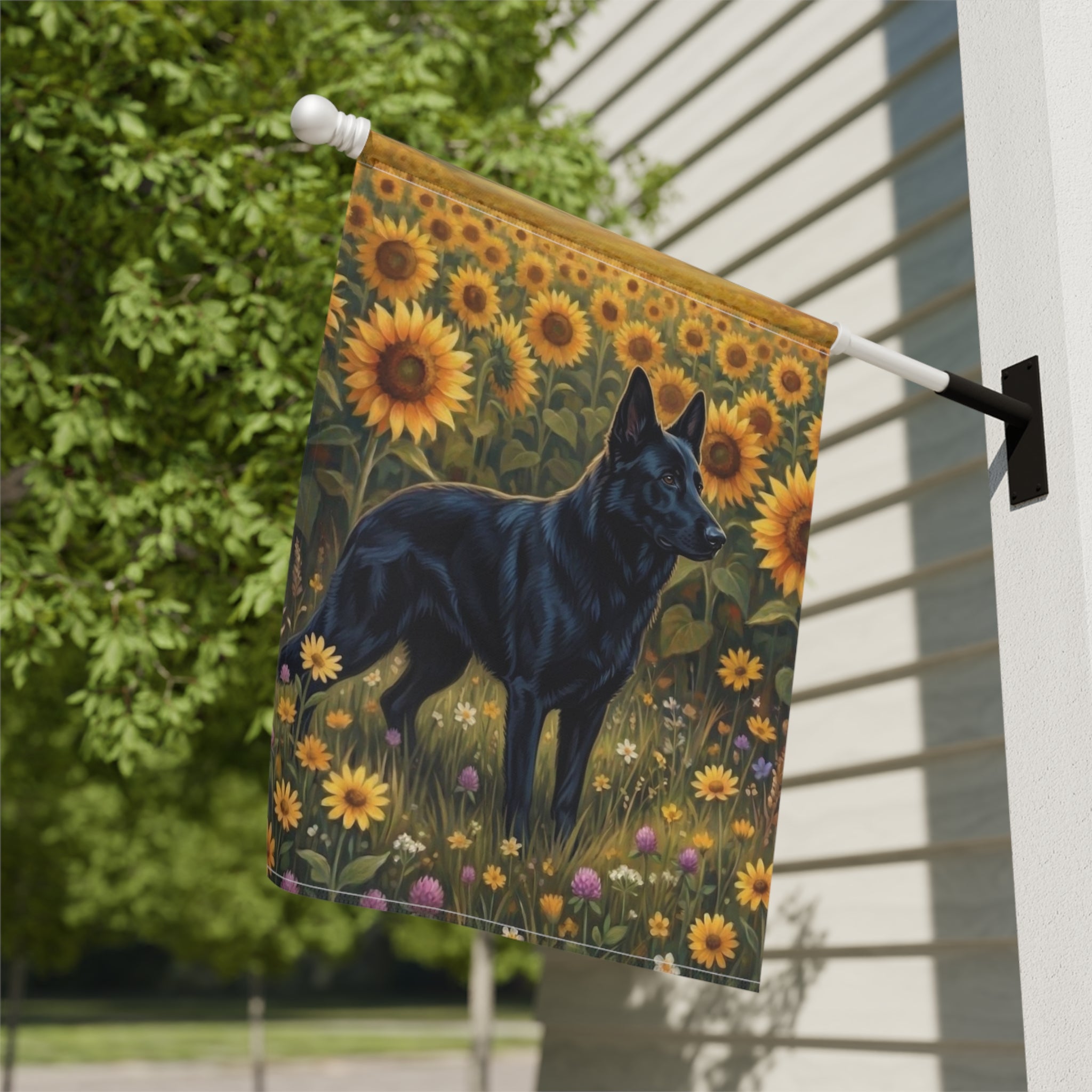 Sunflower Field Black German Shepherd Garden Flag - yard display - Dragonfire Gardens