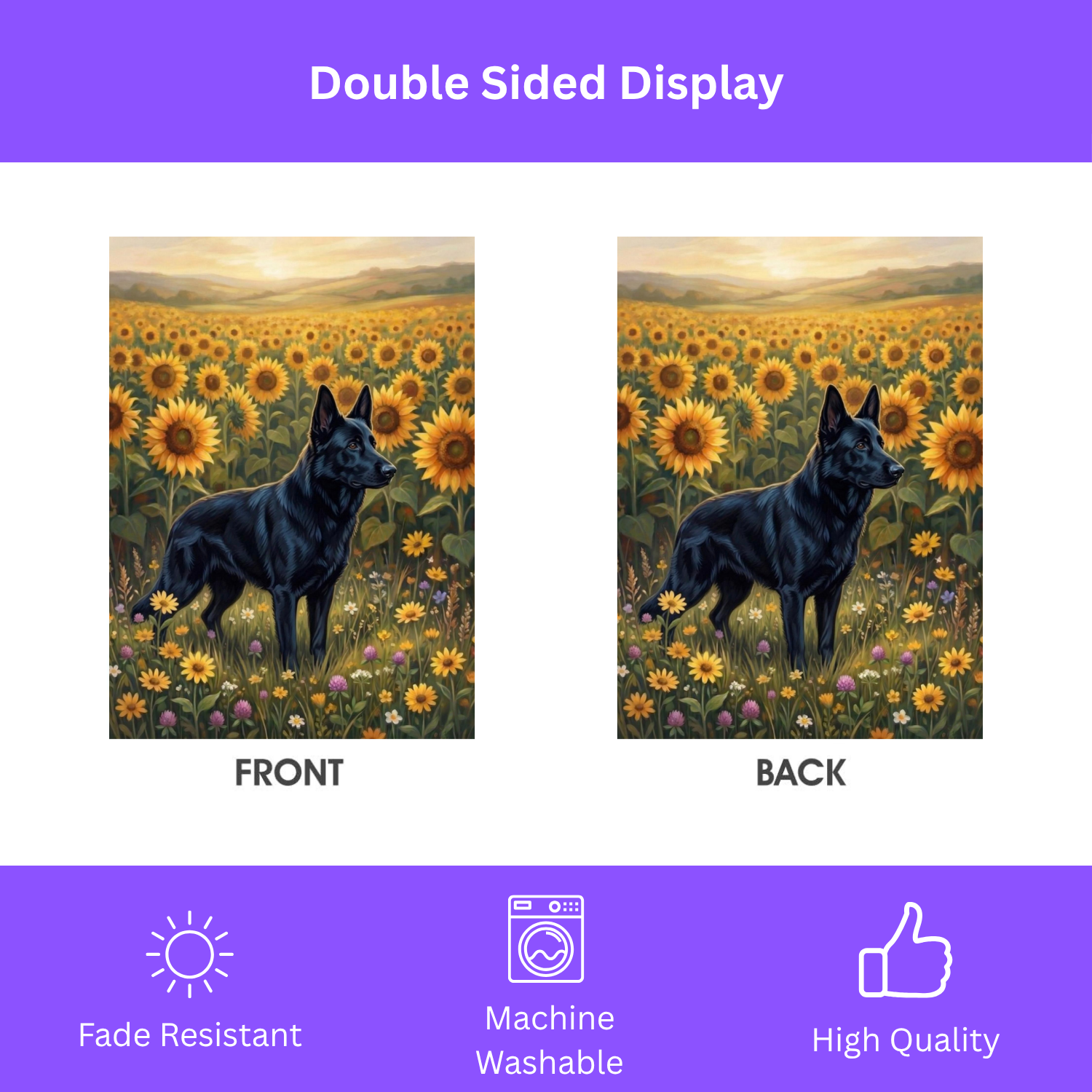 Sunflower Field Black German Shepherd Garden Flag - porch decor - Dragonfire Gardens