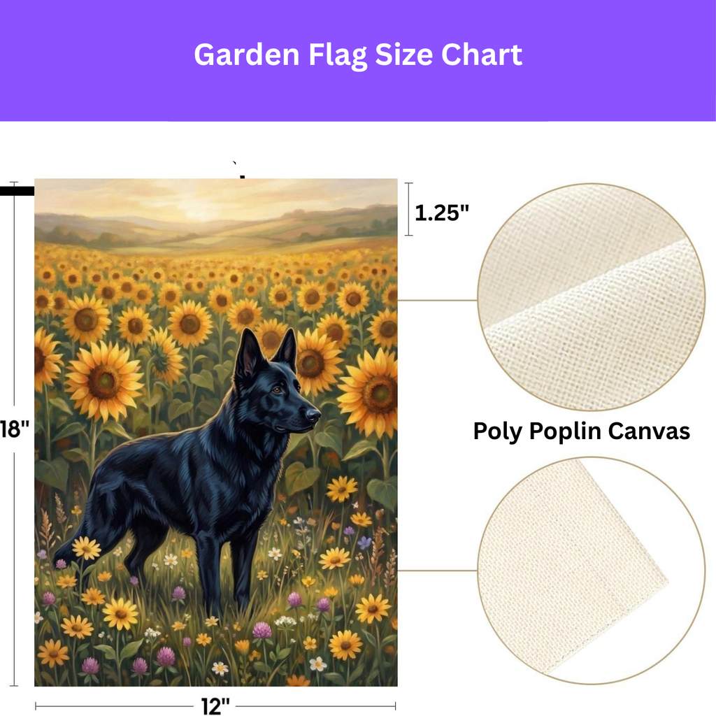 Sunflower Field Black German Shepherd Garden Flag - double-sided design - Dragonfire Gardens