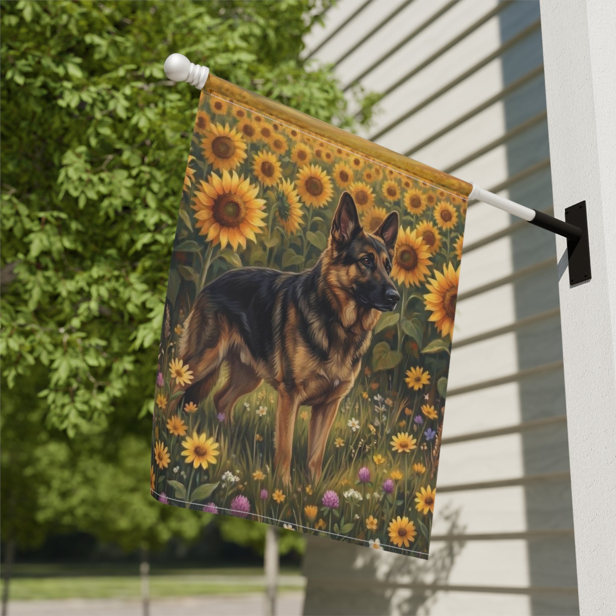 Sunflower Field German Shepherd Garden Flag - yard display - Dragonfire Gardens