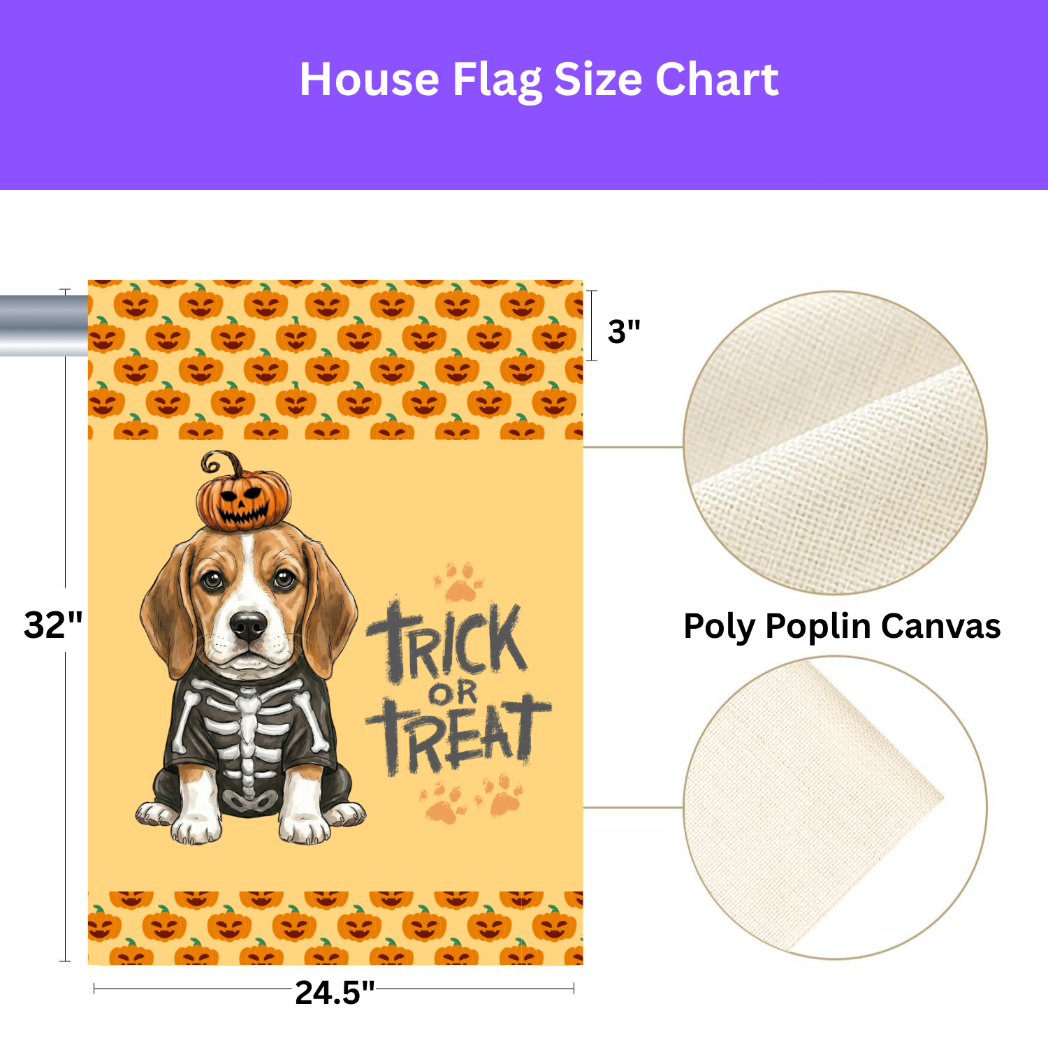 Trick or Treat Beagle Puppy Halloween Garden Flag - size comparison - Dragonfire Gardens