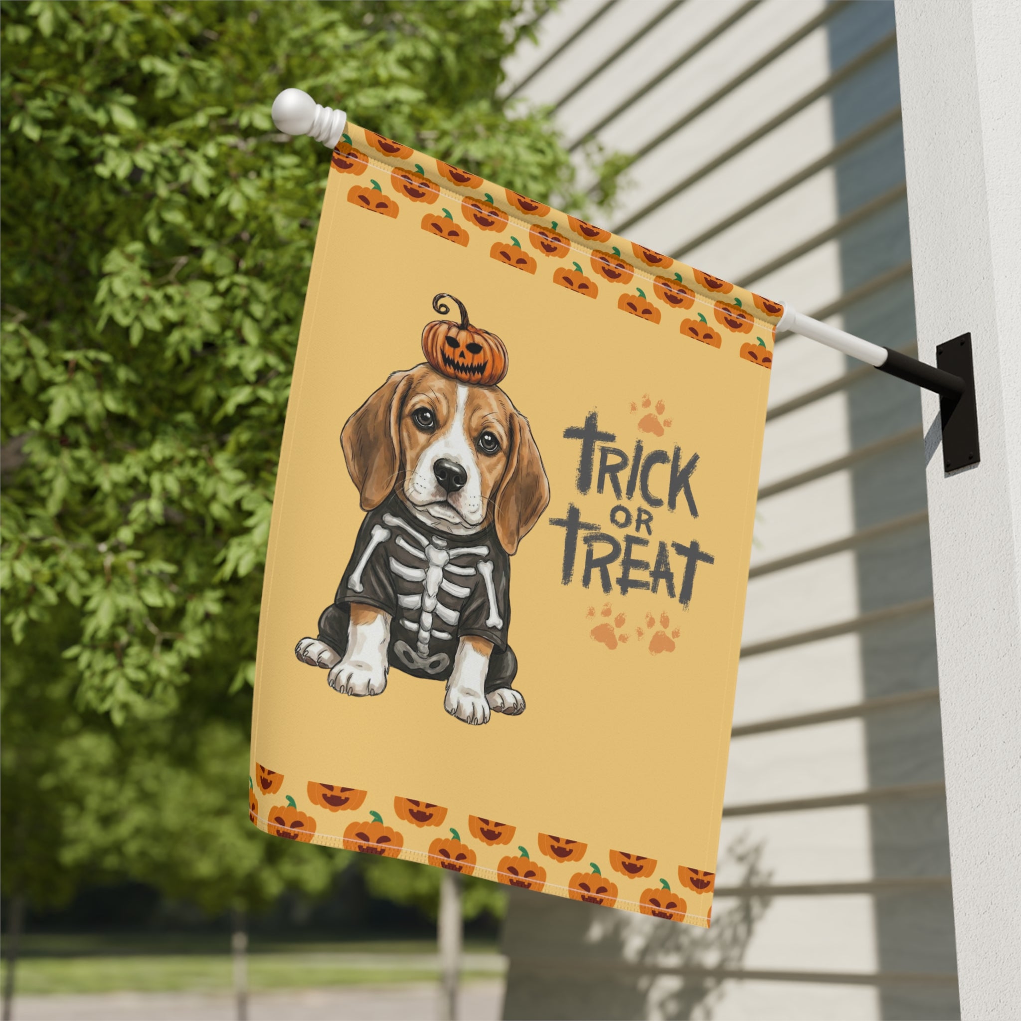 Trick or Treat Beagle Puppy Halloween Garden Flag - yard display - Dragonfire Gardens