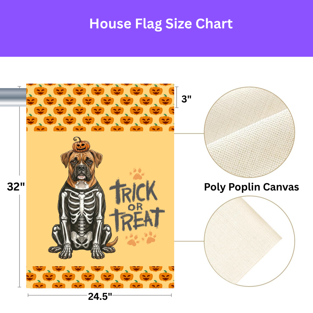 Trick or Treat Boxer Halloween Garden Flag - size comparison - Dragonfire Gardens