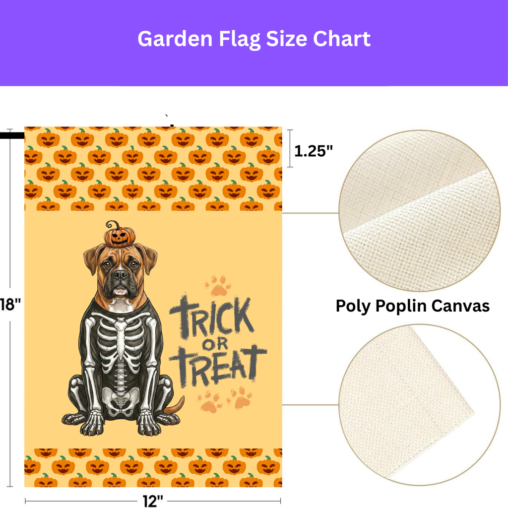 Trick or Treat Boxer Halloween Garden Flag - double-sided design - Dragonfire Gardens