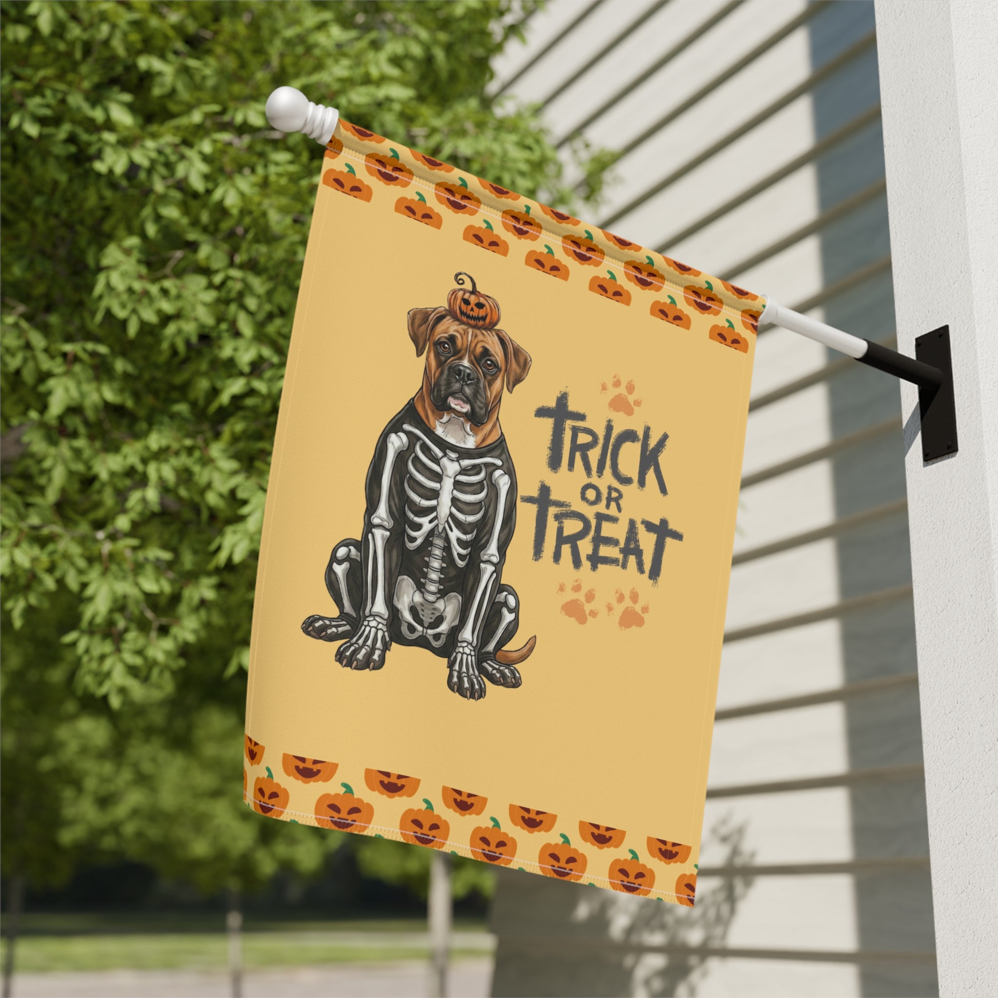 Trick or Treat Boxer Halloween Garden Flag - yard display - Dragonfire Gardens