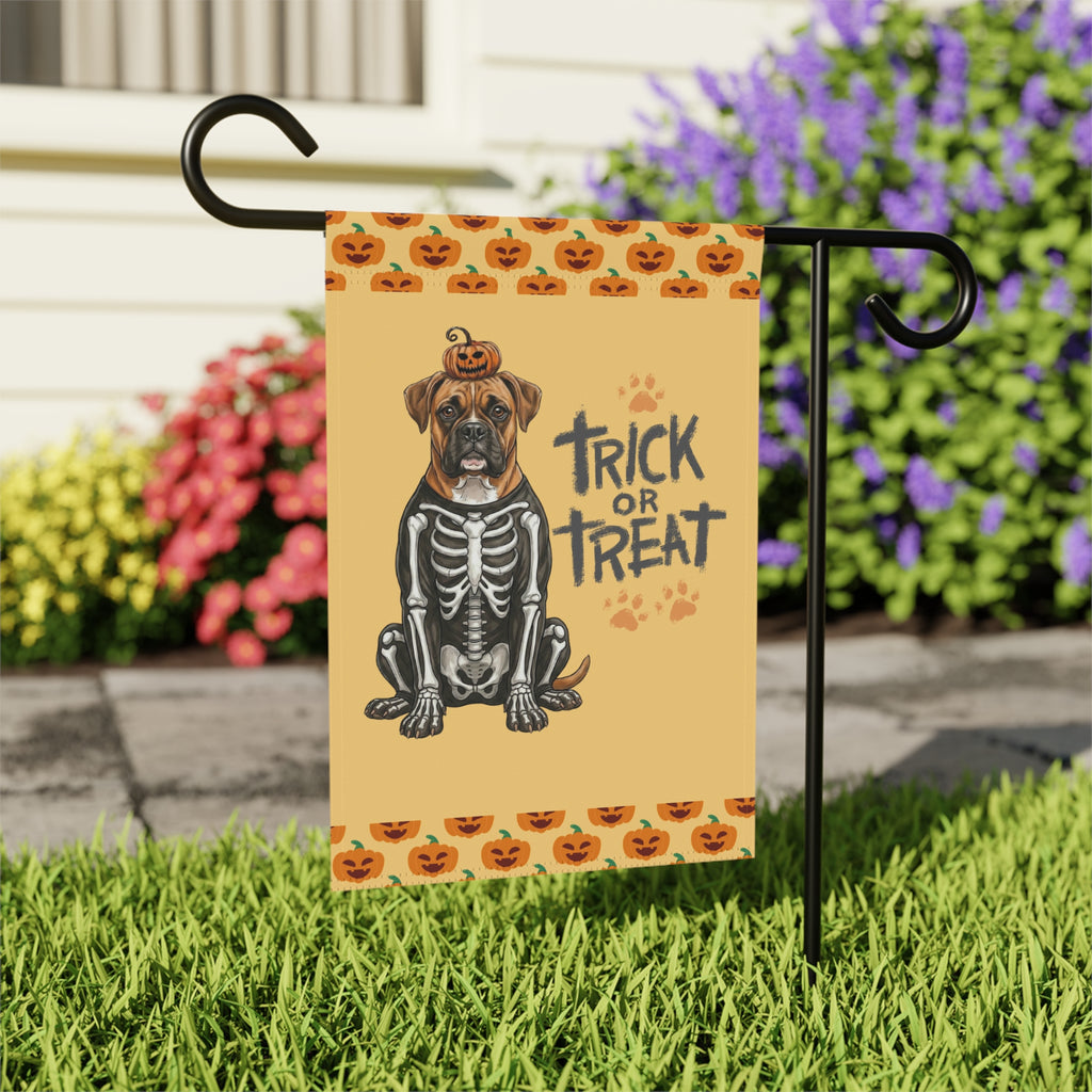Trick or Treat Boxer Halloween Garden Flag - close-up detail - Dragonfire Gardens