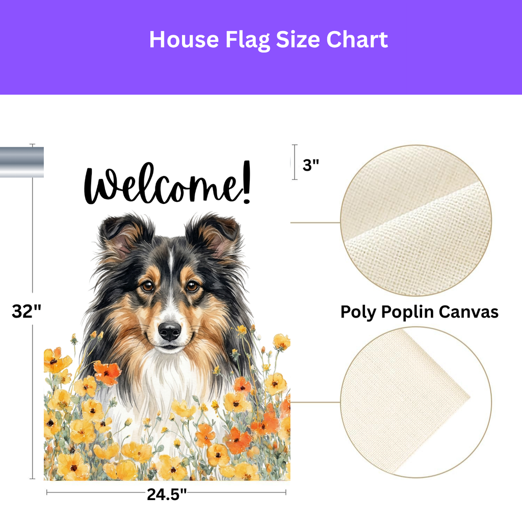 Yellow Poppies Sheltie Welcome Garden Flag - yard display - Dragonfire Gardens