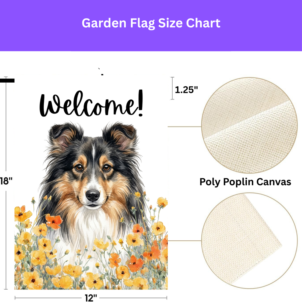 Yellow Poppies Sheltie Welcome Garden Flag - porch decor - Dragonfire Gardens