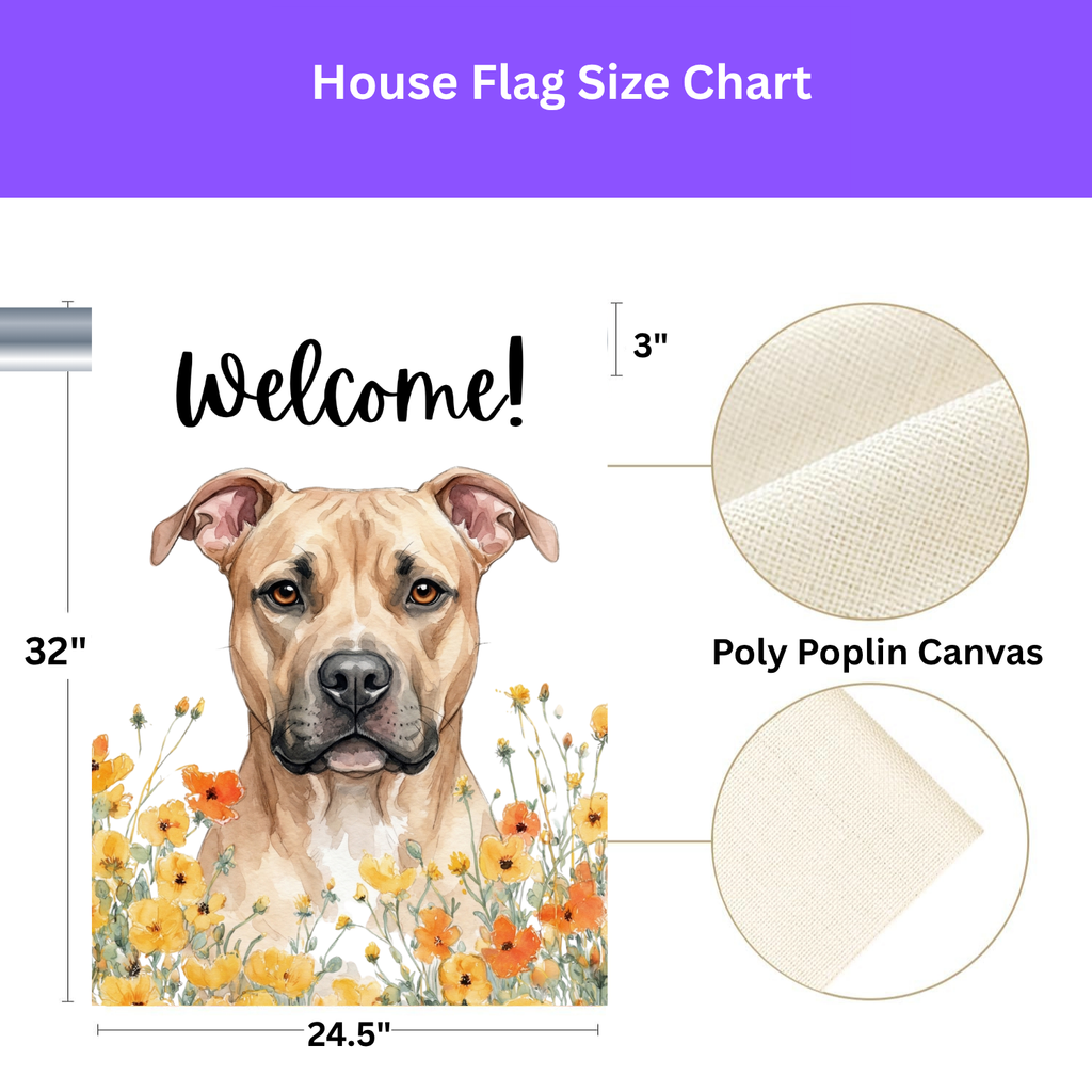 Yellow Poppies Fawn American Pitbull Terrier Welcome Garden Flag - yard display - Dragonfire Gardens