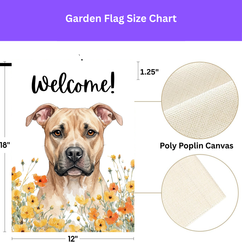 Yellow Poppies Fawn American Pitbull Terrier Welcome Garden Flag - porch decor - Dragonfire Gardens