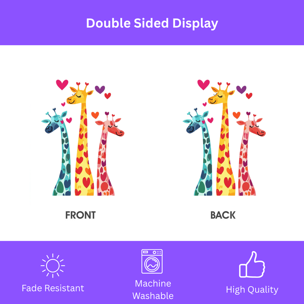 Three Colorful Giraffes with Hearts Garden Flag - porch decor - Dragonfire Gardens
