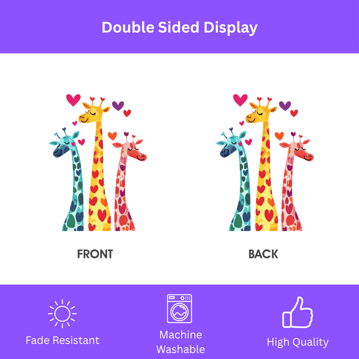 Three Colorful Giraffes with Hearts Garden Flag - porch decor - Dragonfire Gardens
