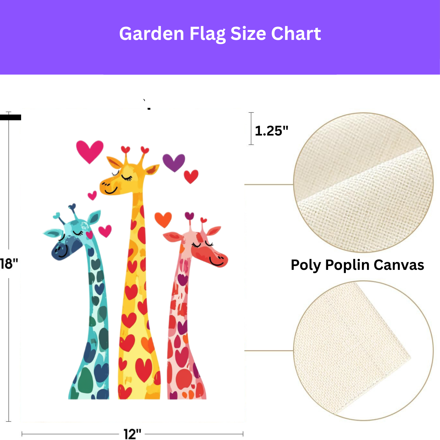 Three Colorful Giraffes with Hearts Garden Flag - double-sided design - Dragonfire Gardens