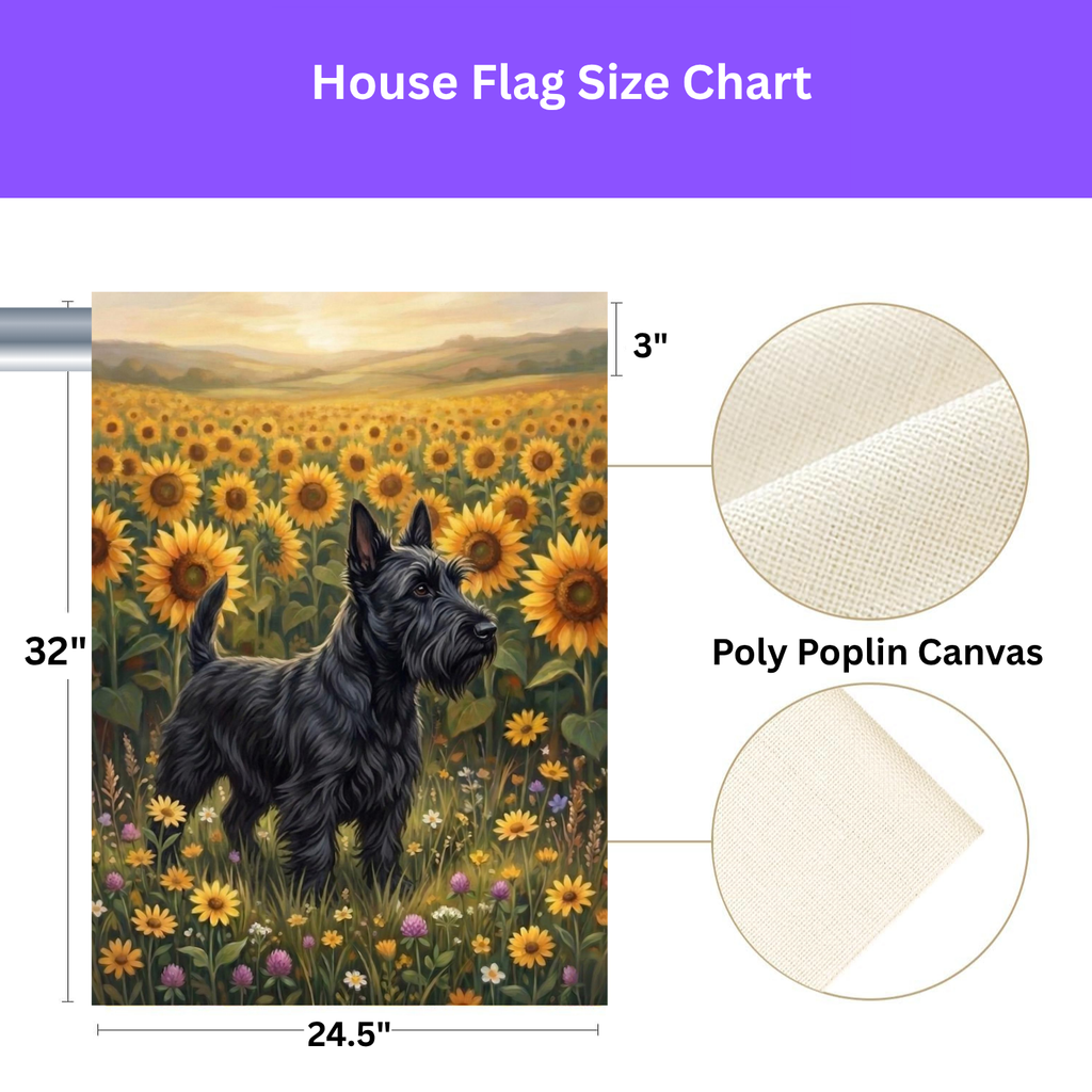 Sunflower Field Scottish Terrier Garden Flag - size comparison - Dragonfire Gardens