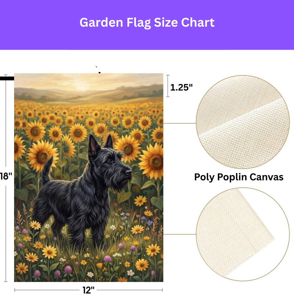 Sunflower Field Scottish Terrier Garden Flag - double-sided design - Dragonfire Gardens