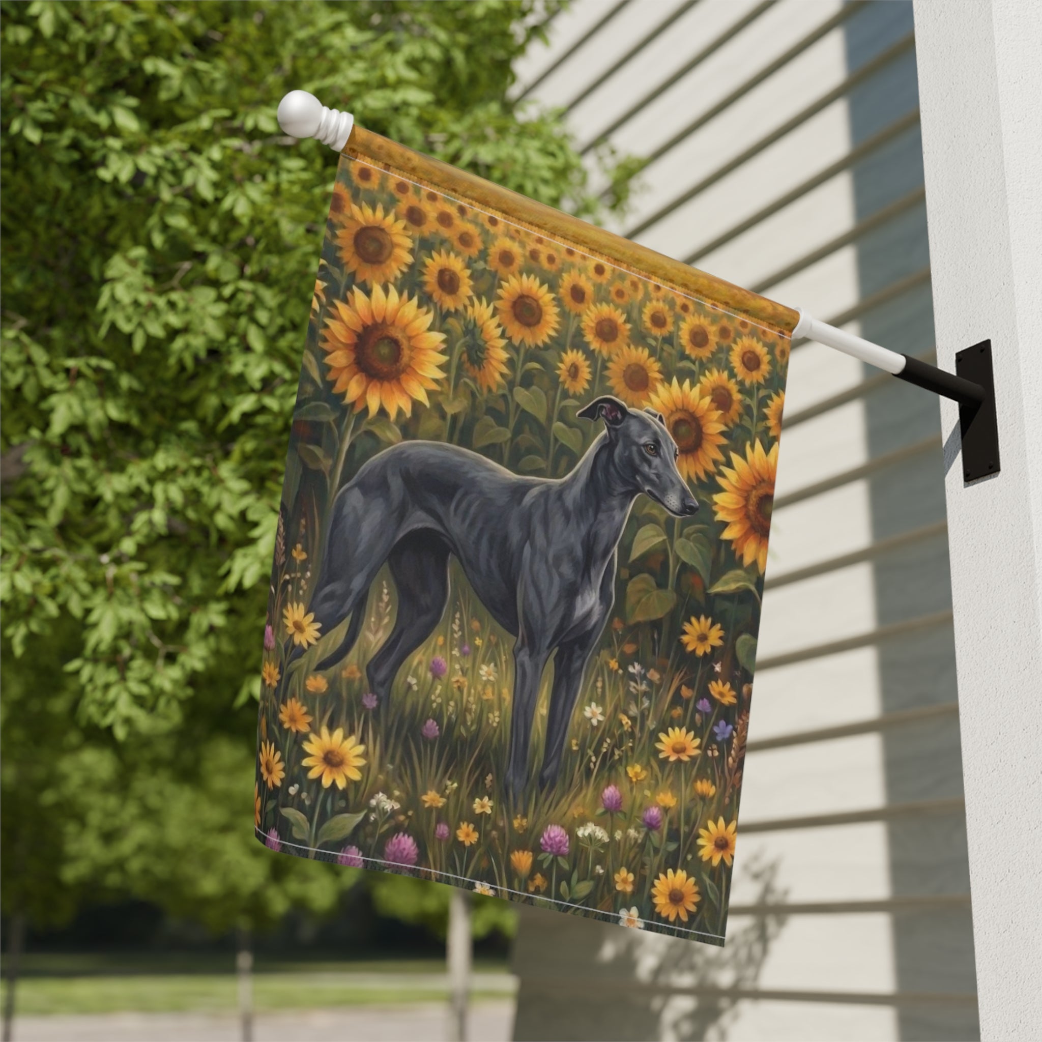 Sunflower Field Greyhound Garden Flag - yard display - Dragonfire Gardens