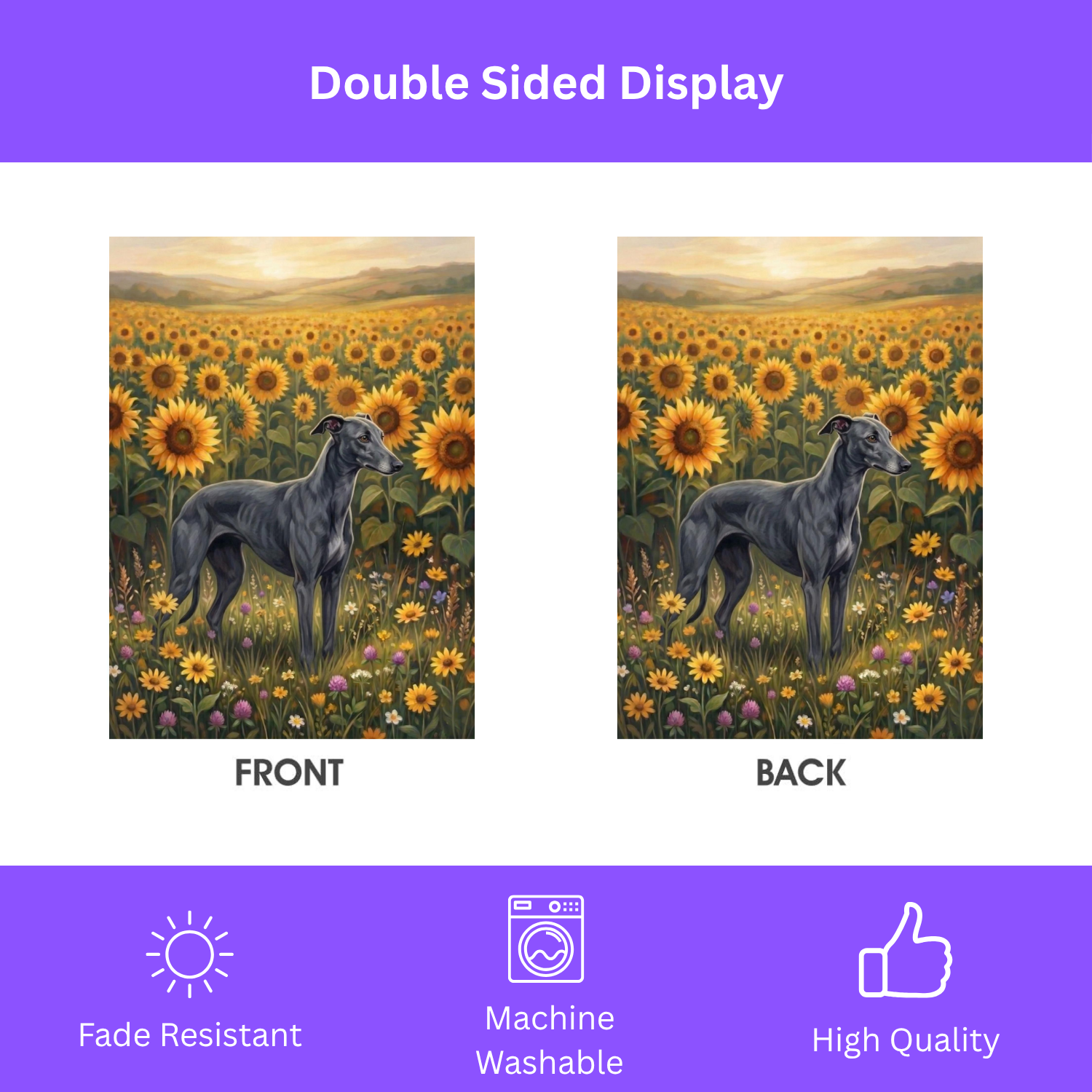 Sunflower Field Greyhound Garden Flag - porch decor - Dragonfire Gardens