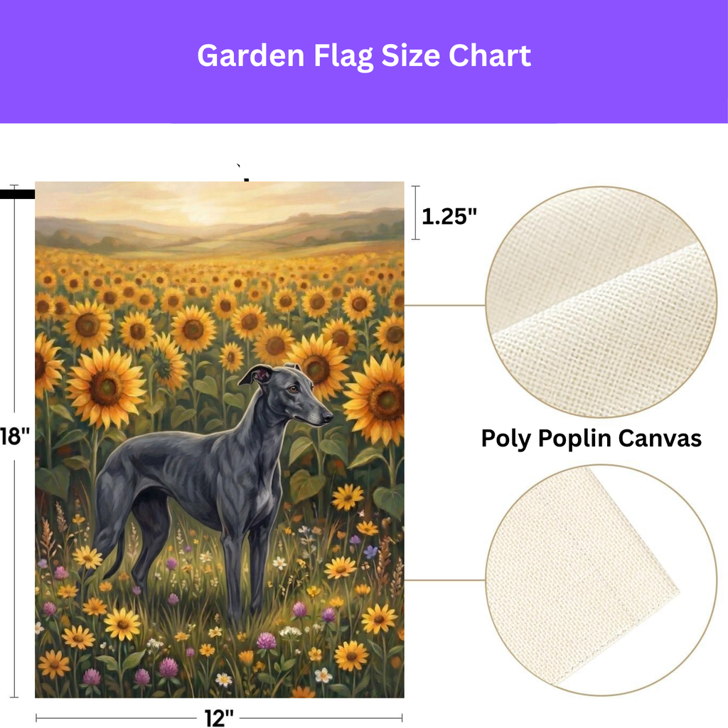 Sunflower Field Greyhound Garden Flag - double-sided design - Dragonfire Gardens