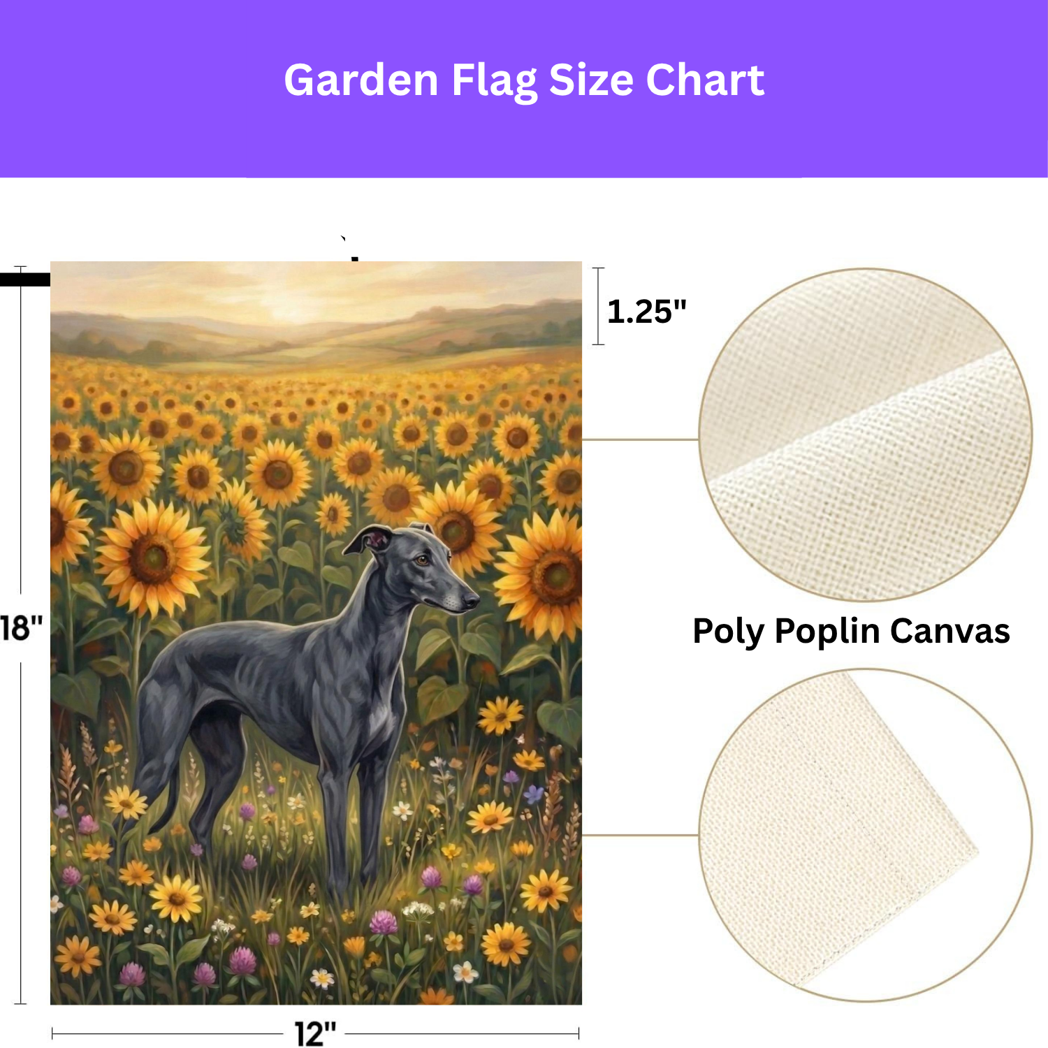 Sunflower Field Greyhound Garden Flag - double-sided design - Dragonfire Gardens